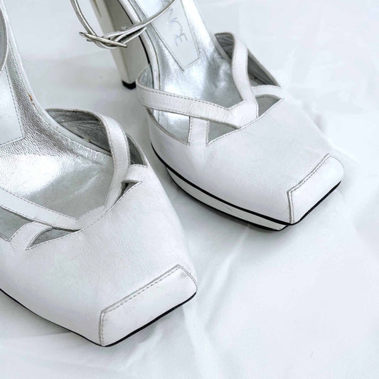 free lance white square toe ankle strap pumps - size 38.5