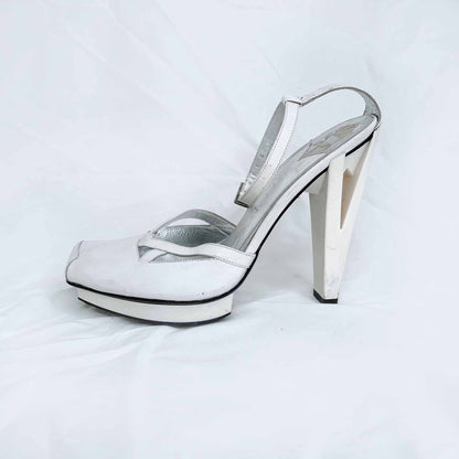 free lance white square toe ankle strap pumps - size 38.5