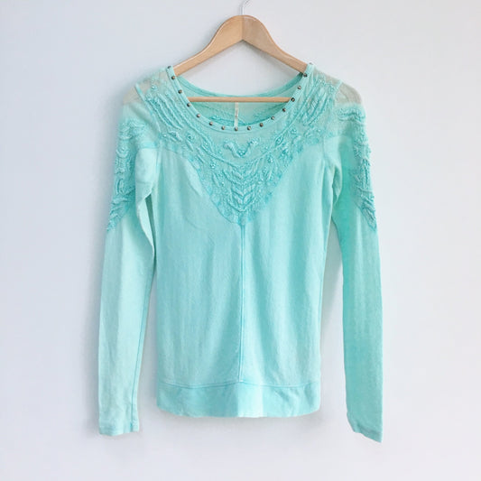 Free People Long Sleeve Top with Embroidery - Size XS