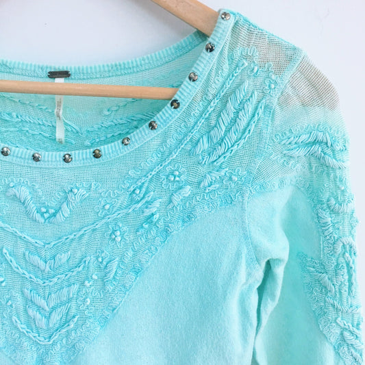 Free People Long Sleeve Top with Embroidery - Size XS