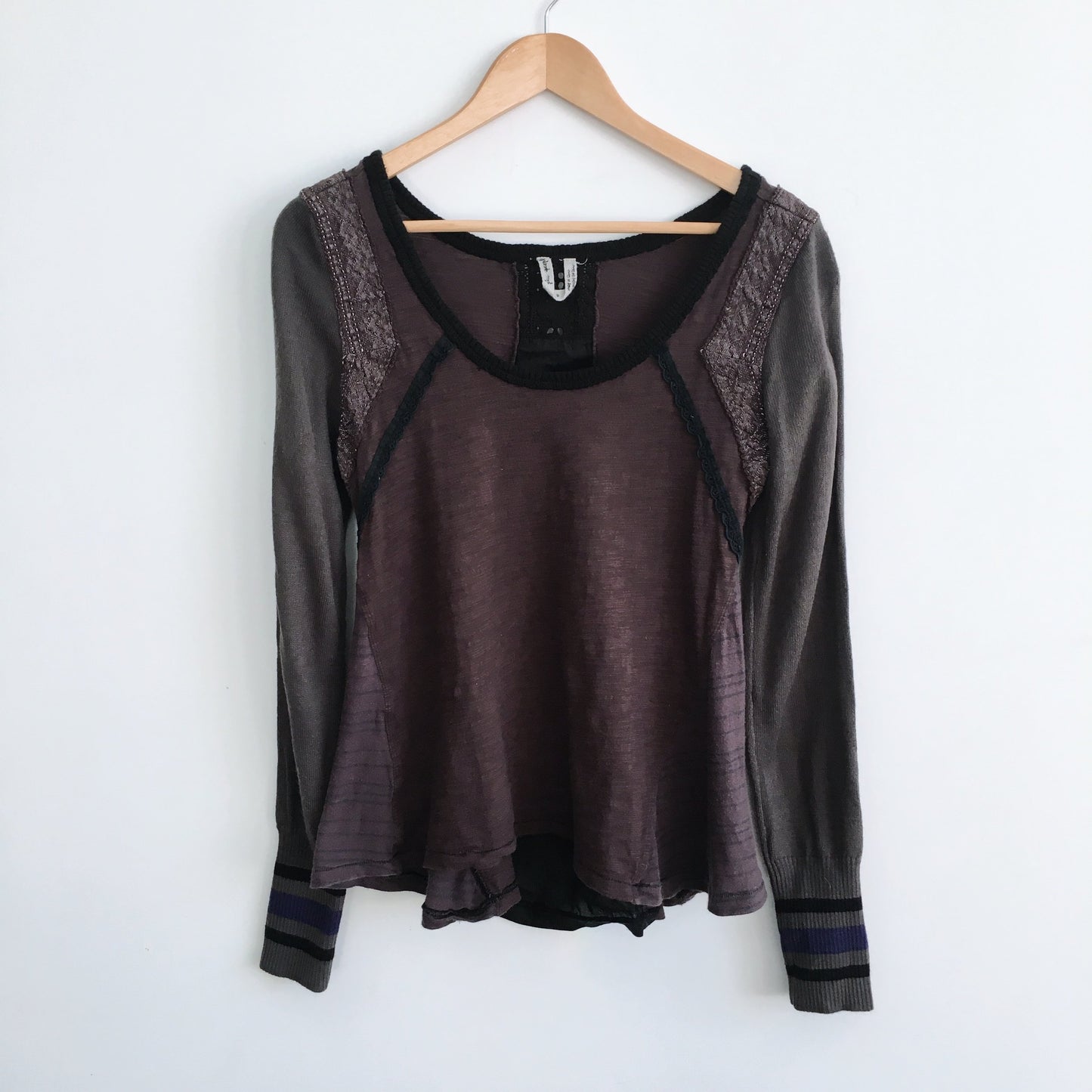 Free People Brown Mixed Media Long Sleeve - size Large