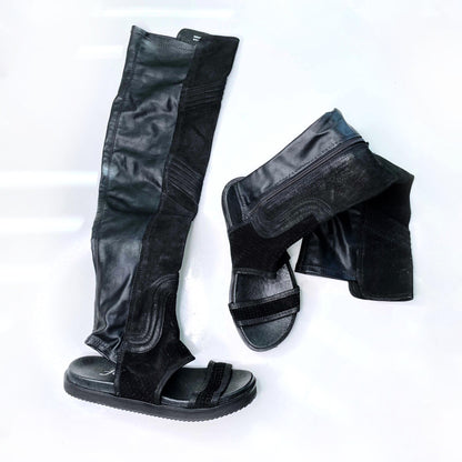 free people black tall leather cut out sandal boots - size 38