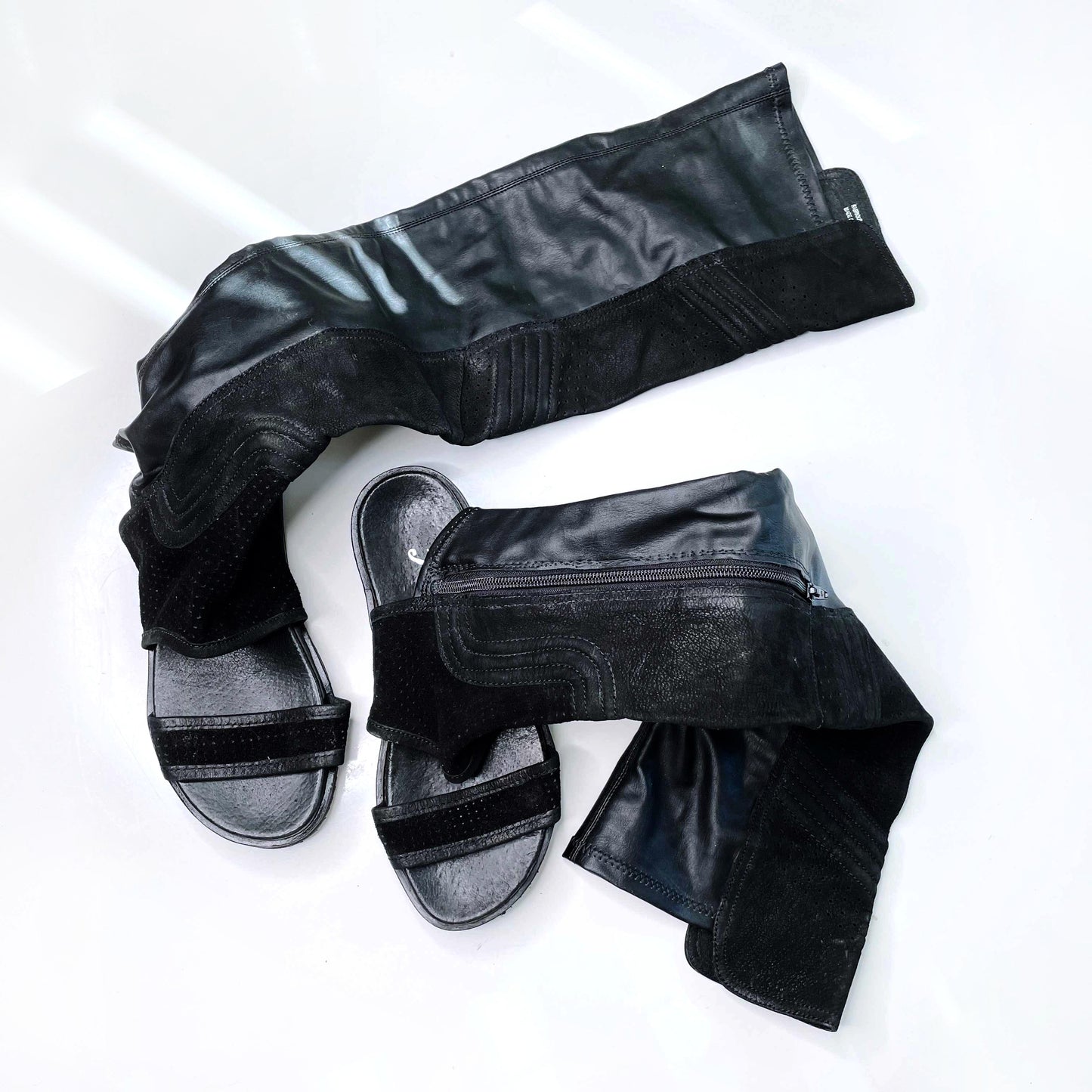 free people black tall leather cut out sandal boots - size 38