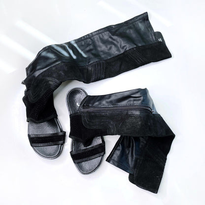 free people black tall leather cut out sandal boots - size 38