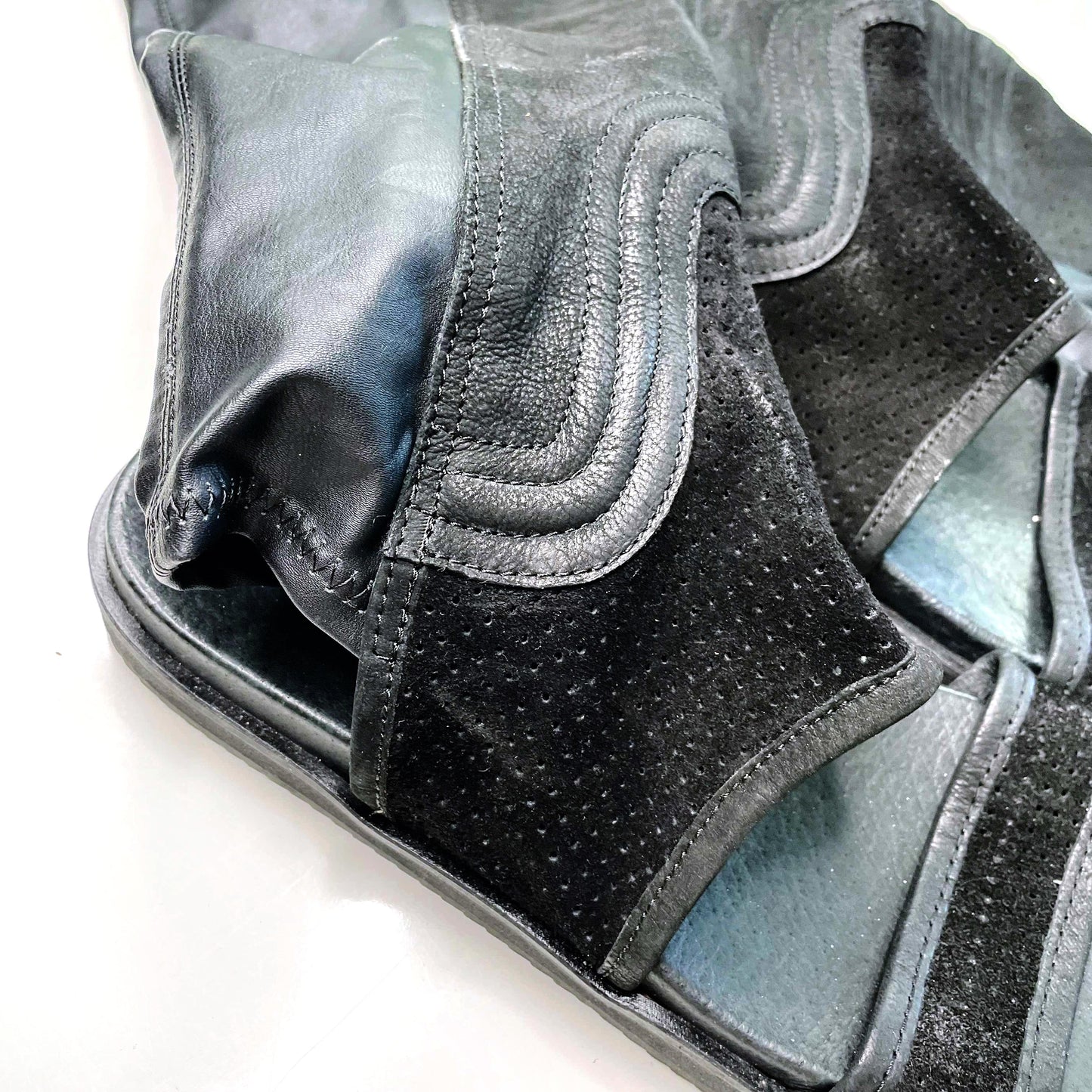 free people black tall leather cut out sandal boots - size 38