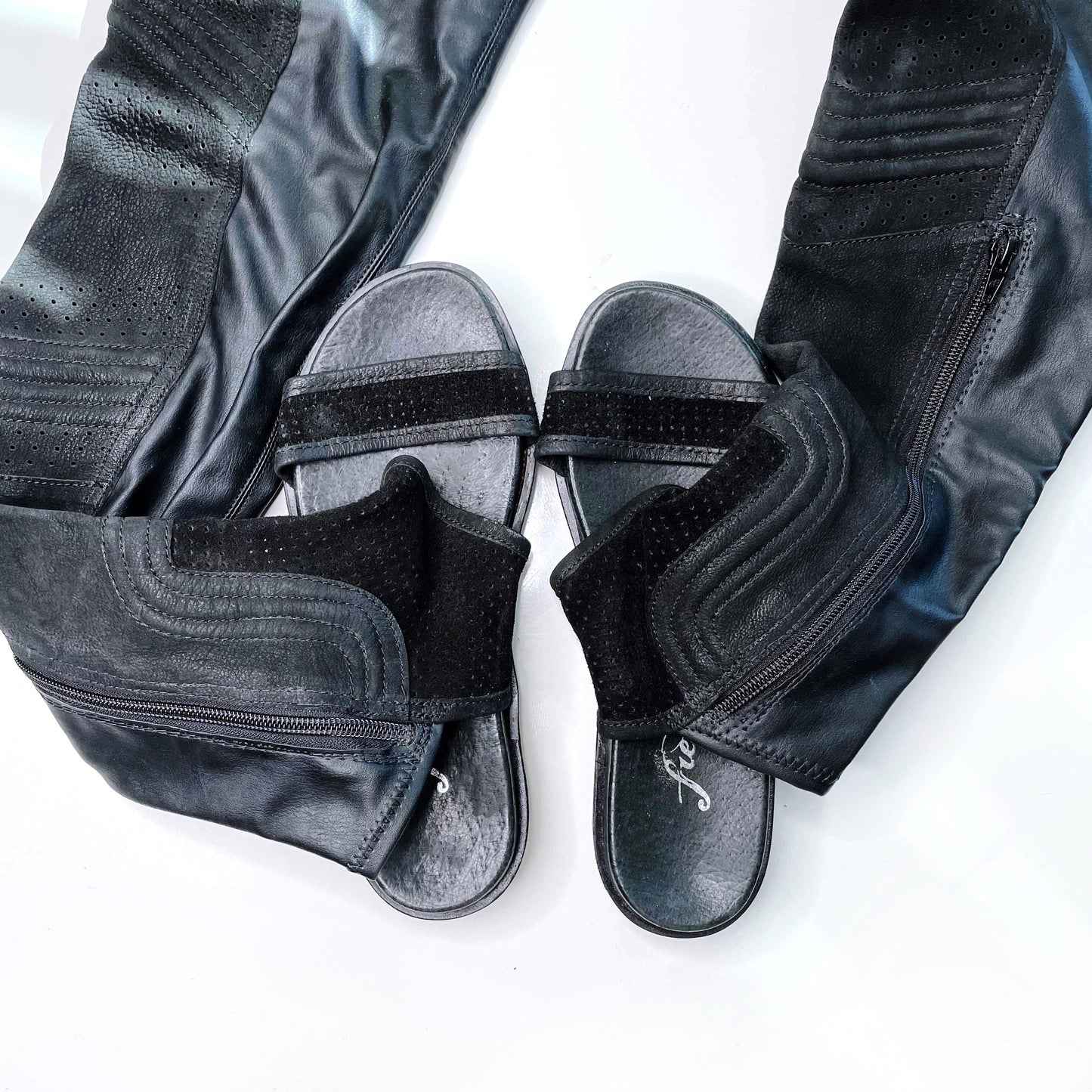 free people black tall leather cut out sandal boots - size 38