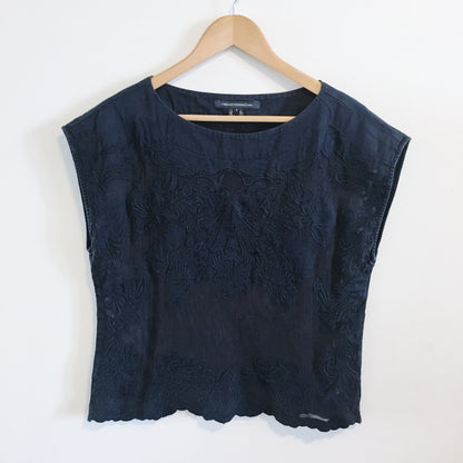 French Connection Navy Embroidered Top - size 2