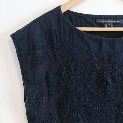 French Connection Navy Embroidered Top - size 2