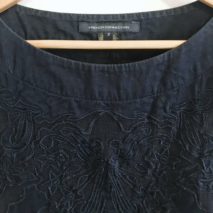 French Connection Navy Embroidered Top - size 2