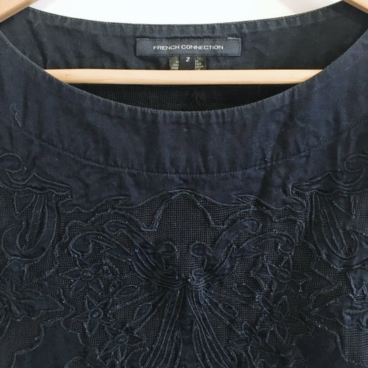 French Connection Navy Embroidered Top - size 2
