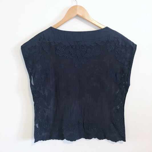 French Connection Navy Embroidered Top - size 2