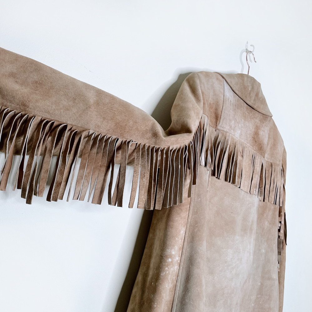 vintage western rancher boho fringe leather jacket - size small