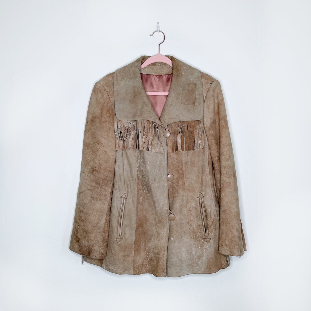 vintage western rancher boho fringe leather jacket - size small