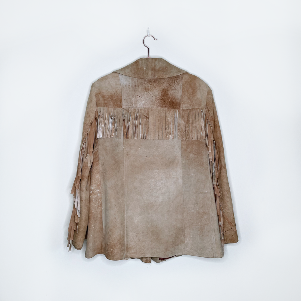vintage western rancher boho fringe leather jacket - size small