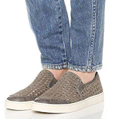 frye gemma white leather woven slip on shoe - size 8