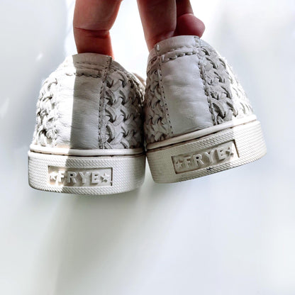 frye gemma white leather woven slip on shoe - size 8