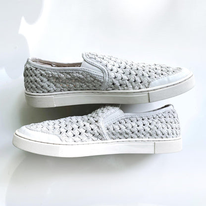 frye gemma white leather woven slip on shoe - size 8