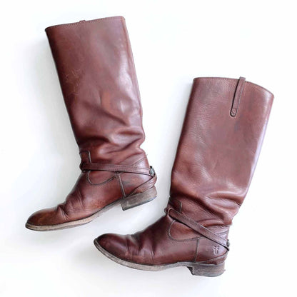 frye lindsay plate burnt red leather riding boot - size 6