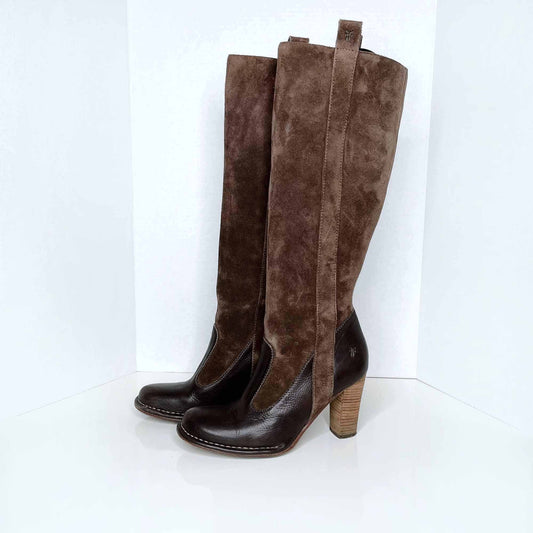 frye villager pull-on heeled knee high leather boots - size 8.5