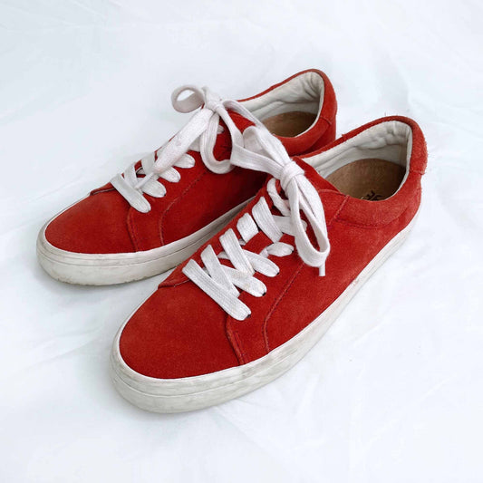frye red suede low lace kerry sneakers - size 6.5