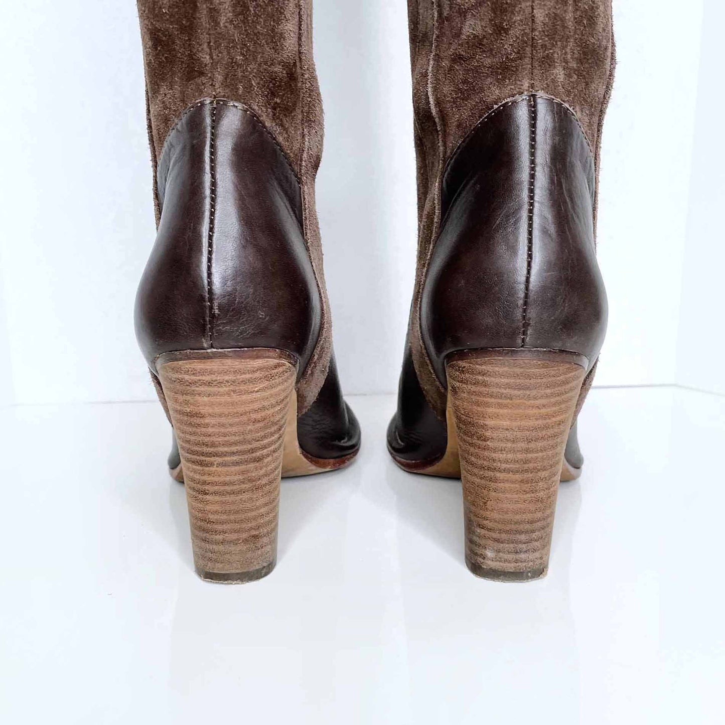 frye villager pull-on heeled knee high leather boots - size 8.5