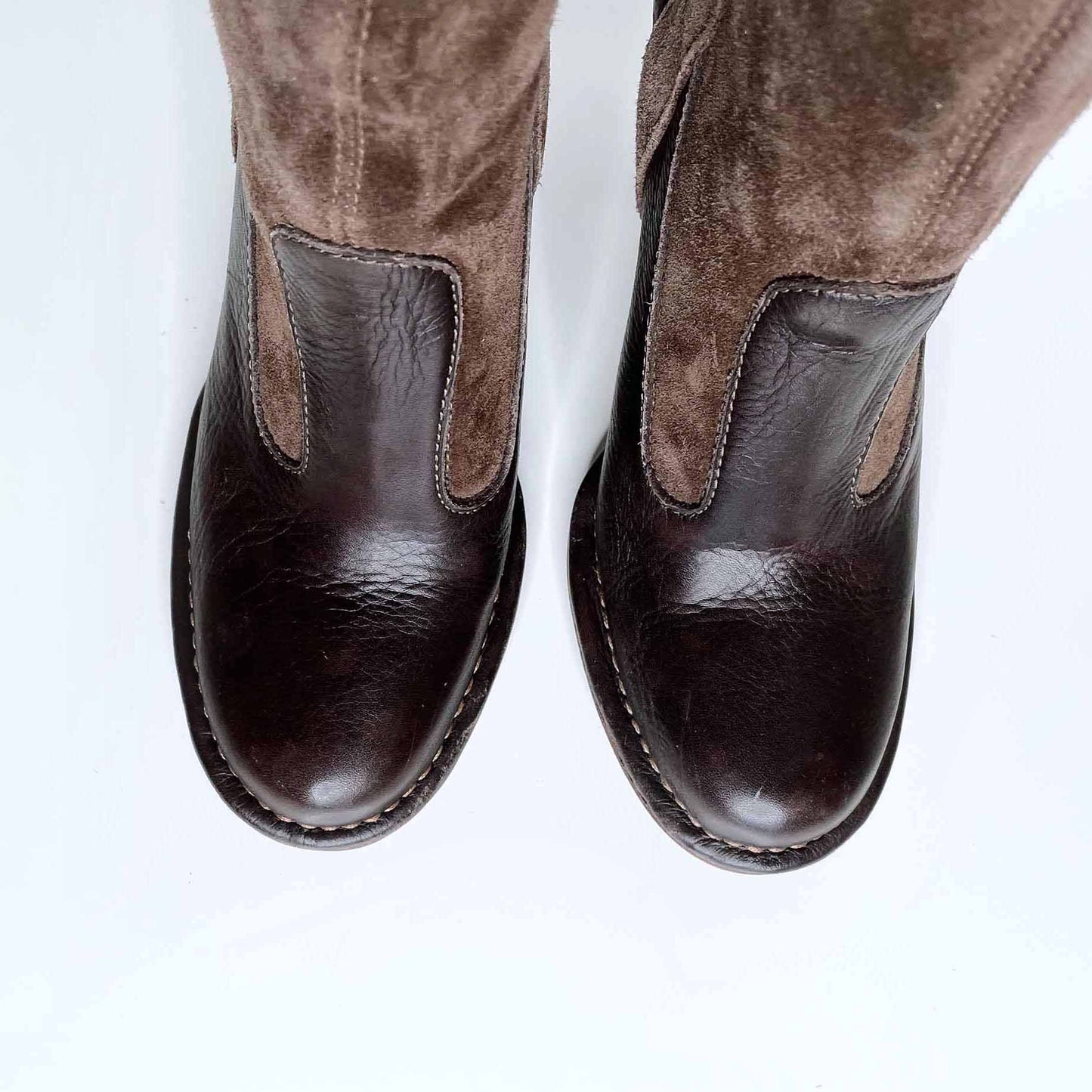 frye villager pull-on heeled knee high leather boots - size 8.5