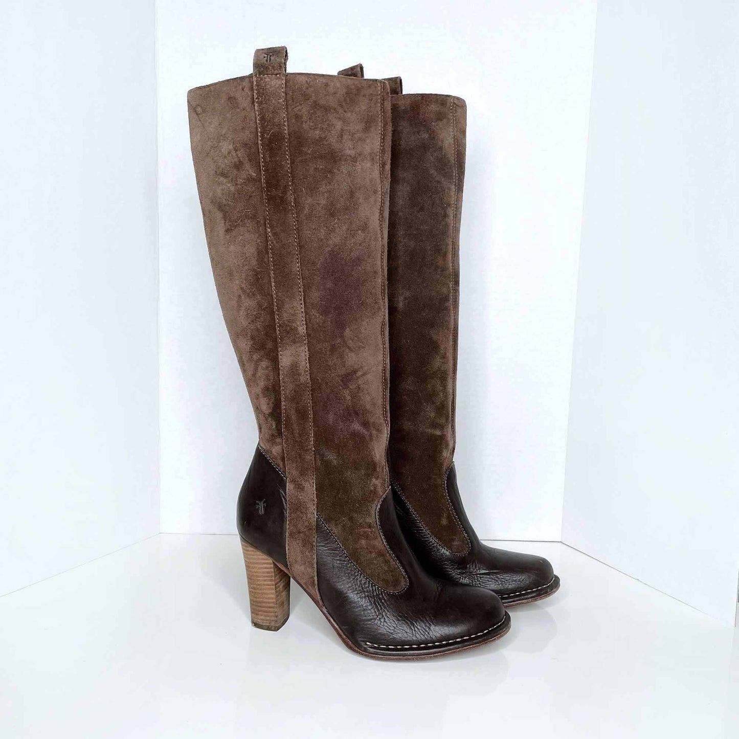 frye villager pull-on heeled knee high leather boots - size 8.5