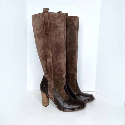 frye villager pull-on heeled knee high leather boots - size 8.5