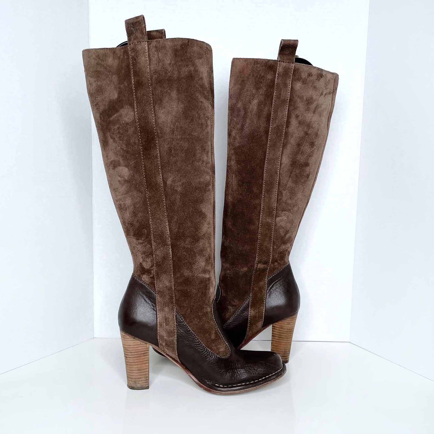 frye villager pull-on heeled knee high leather boots - size 8.5