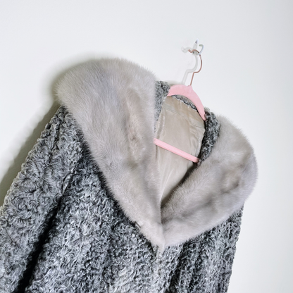 vintage 50s persian curly lamb fur jacket with mink collar - size medium