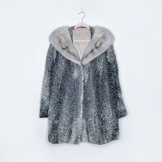 vintage 50s persian curly lamb fur jacket with mink collar - size medium