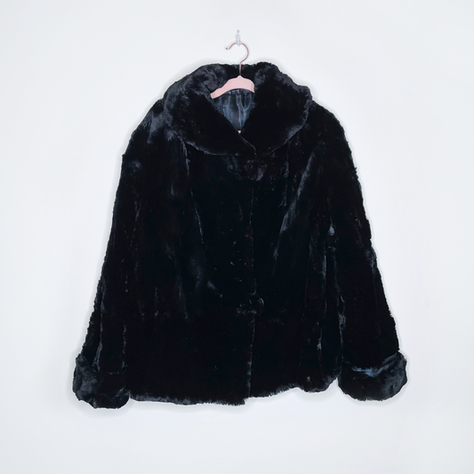 vintage black shaved mink short fur jacket - size med/large
