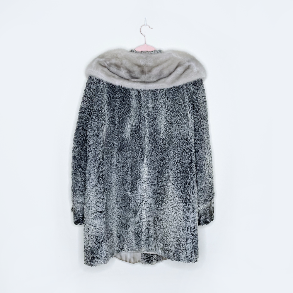 vintage 50s persian curly lamb fur jacket with mink collar - size medium