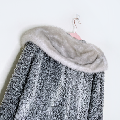 vintage 50s persian curly lamb fur jacket with mink collar - size medium