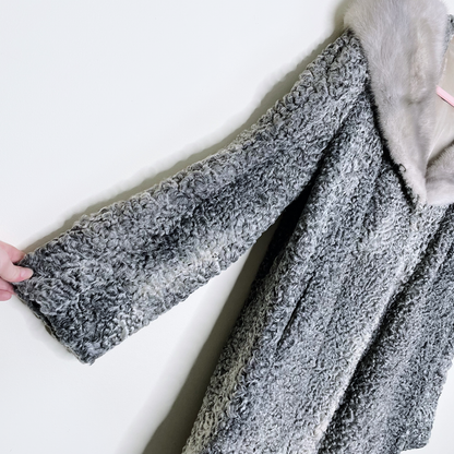 vintage 50s persian curly lamb fur jacket with mink collar - size medium