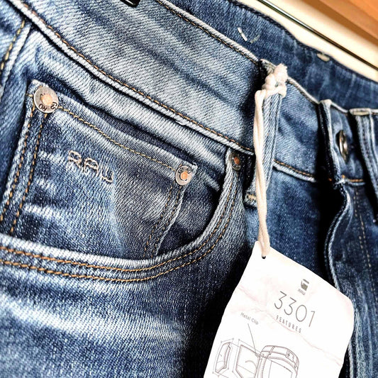 nwt g star raw 3301 high rise flare jeans - size 27