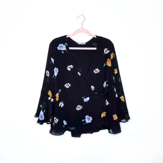 ganni dainty georgette floral wrap top - size 42