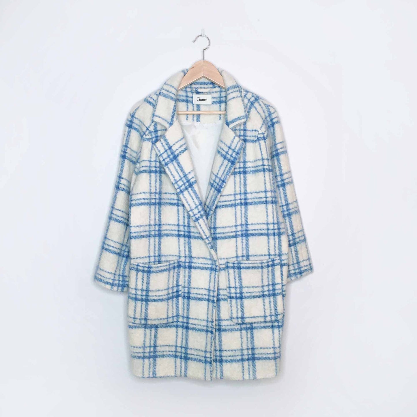 Ganni Karelia checked oversized wool mohair coat - size xs