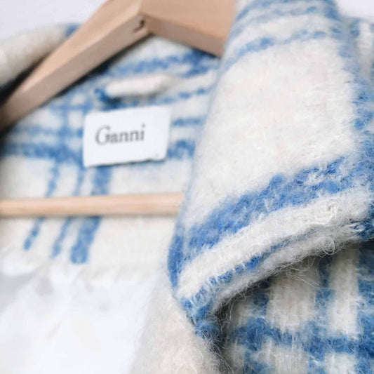 Ganni Karelia checked oversized wool mohair coat - size xs