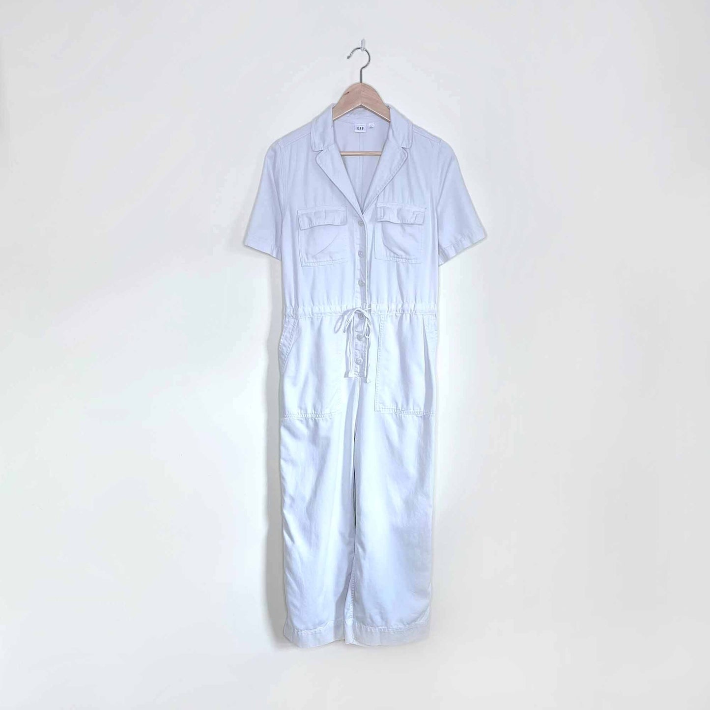 gap utility twill cropped jumpsuit in stone - size 0