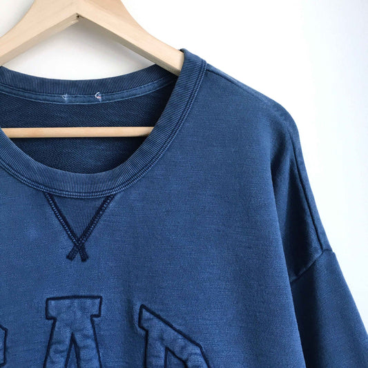 GAP 3/4 sleeve indigo quilted logo sweatshirt - size Large