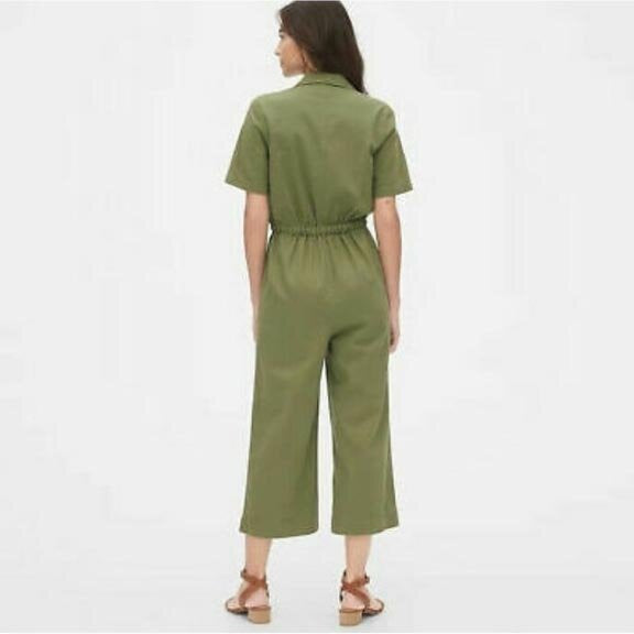 gap utility twill cropped jumpsuit in stone - size 0