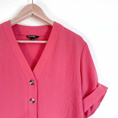 george rolled short sleeve v-neck coral button down - size medium