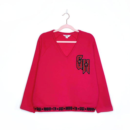 tommy hilfiger x gigi hadid v-neck monogram sweatshirt - size medium