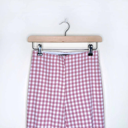 zara pink gingham plaid high rise flared trousers - size xs