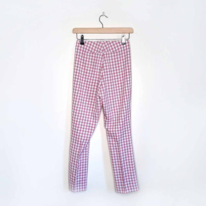 zara pink gingham plaid high rise flared trousers - size xs