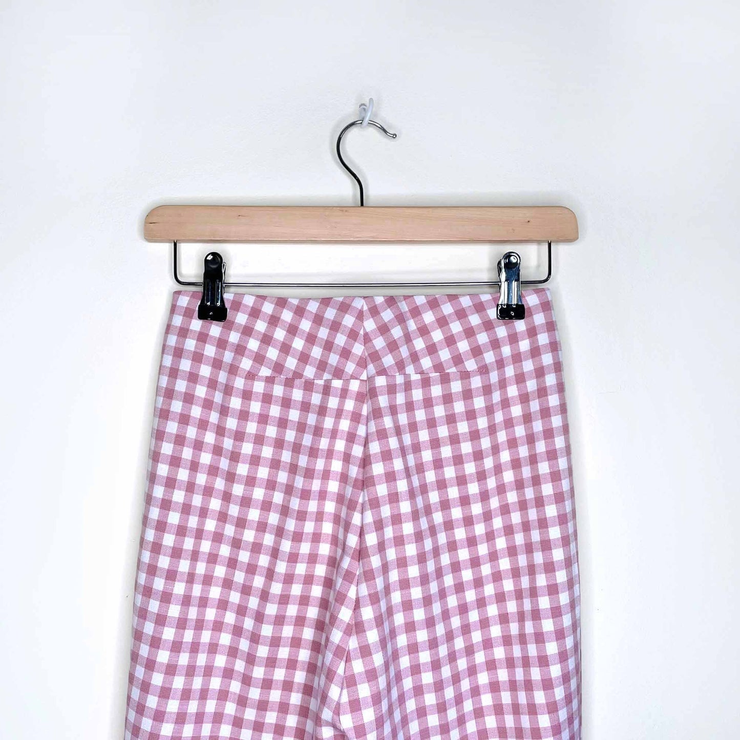 zara pink gingham plaid high rise flared trousers - size xs