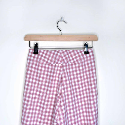 zara pink gingham plaid high rise flared trousers - size xs