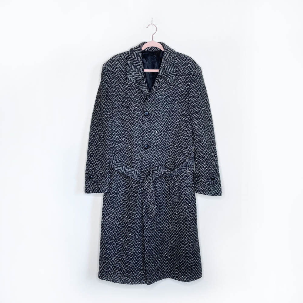 vintage givenchy monsieur tweed belted wool overcoat - size 38 Reg