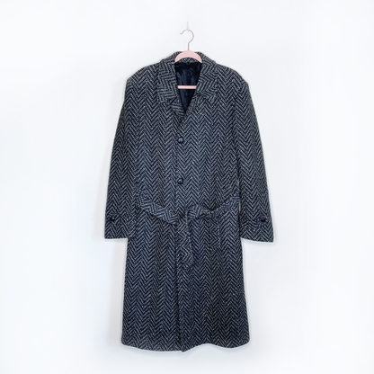 vintage givenchy monsieur tweed belted wool overcoat - size 38 Reg